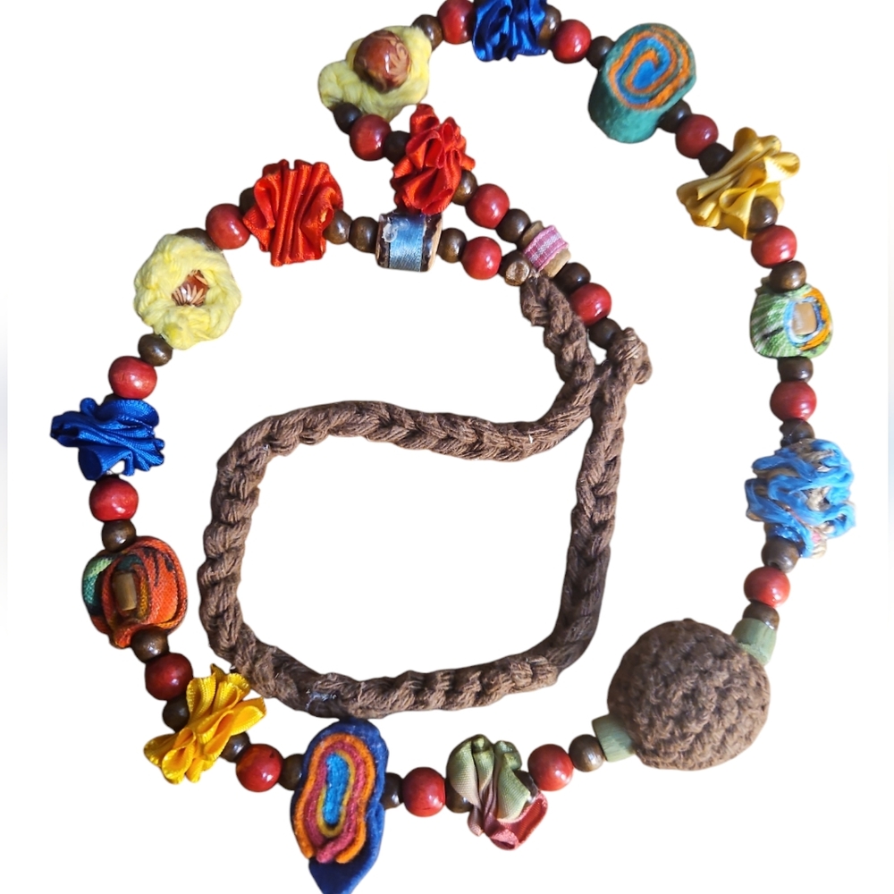 Long Colorful Textile Beads Necklace